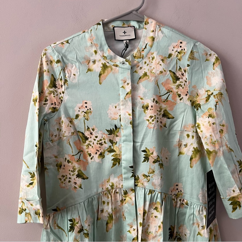 Tuckernuck Royal mini shirt dress Ladies size xxs Aqua watercolor floral green - Picture 3 of 8